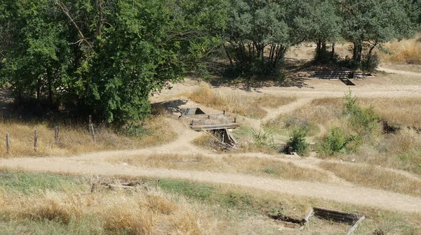 Una Toma Alto Ángulo Senderos Medio Campo — Foto de Stock