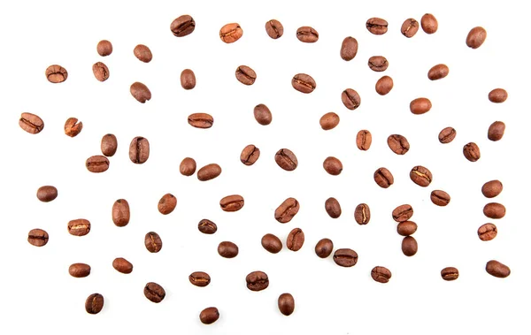 Närbild Rostade Kaffebönor Isolerad Vit Bakgrund — Stockfoto