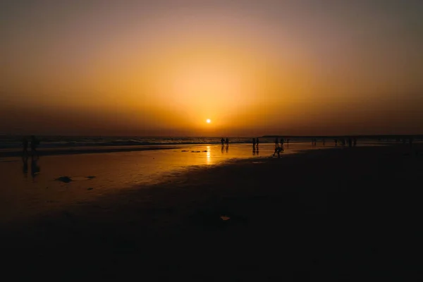 Pôr Sol Sobre Praia Cidade Cádiz Espanha — Fotografia de Stock