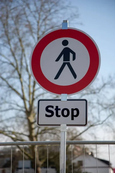 Road Sign White Red Black Man Center Additional Sign Pedestrians — Stock Photo, Image