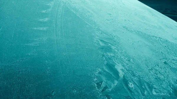 Closeup Icy Front Car Window — Stock Photo, Image