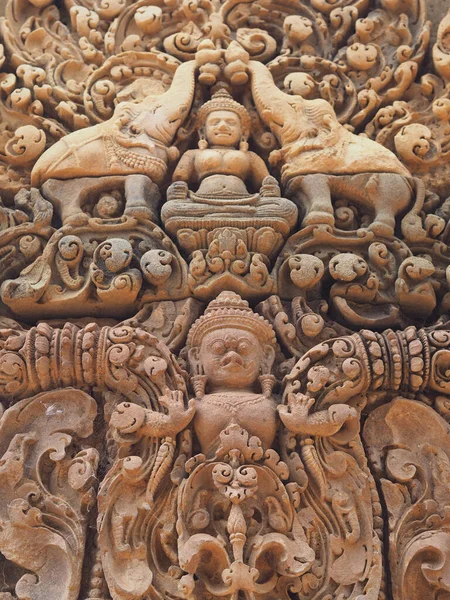 Colpo Verticale Dettagli Tempio Banteay Srei — Foto Stock