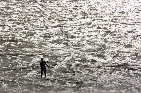 Homem Atlético Stand Paddle Board Praia Ilha Sylt Alemanha — Fotografia de Stock