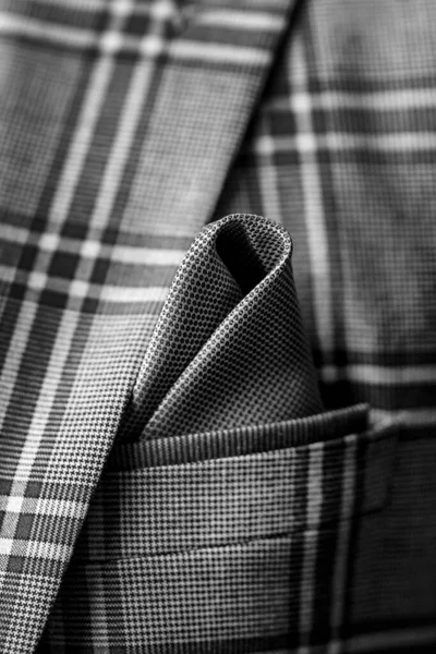 Vertical Closeup Shot Elegant Gray Pocket Square Patterned Blazer — Stock Photo, Image