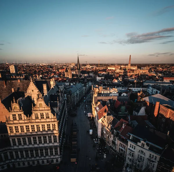 Uma Bela Paisagem Uma Paisagem Urbana Pôr Sol Gent Bélgica — Fotografia de Stock