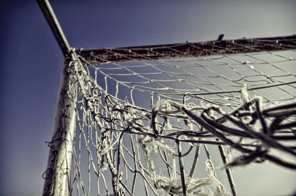 Tiro Ângulo Baixo Portão Futebol — Fotografia de Stock