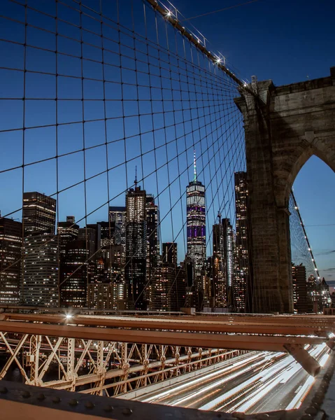 New York City Este Látható Brooklyn Híd Kábelek — Stock Fotó