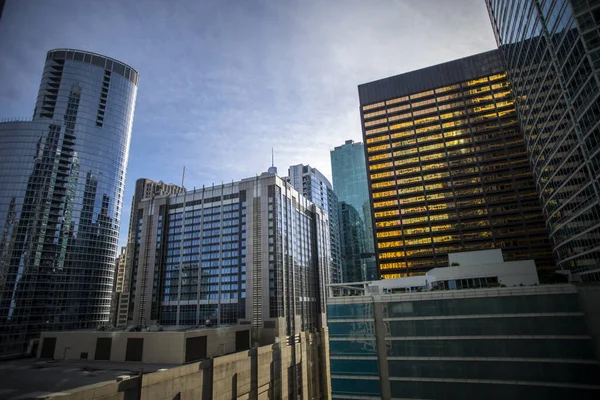 Široký Výhled Budovy Centra Města Během Západu Slunce Chicagu Velké — Stock fotografie