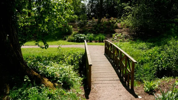 Horizontal Shot Wooden Bridge Leading Park — Stock Photo, Image