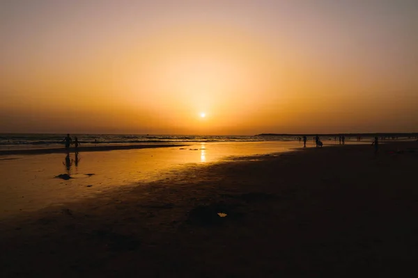 Pôr Sol Sobre Praia Cidade Cádiz Espanha — Fotografia de Stock