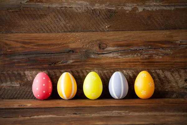 High Angle Shot Easter Eggs Wooden Surface Copy Space — Stock Photo, Image