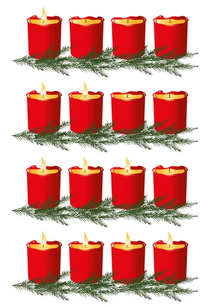 Een Illustratie Van Rode Kaarsen Met Dennentakken Geïsoleerd Een Witte — Stockfoto