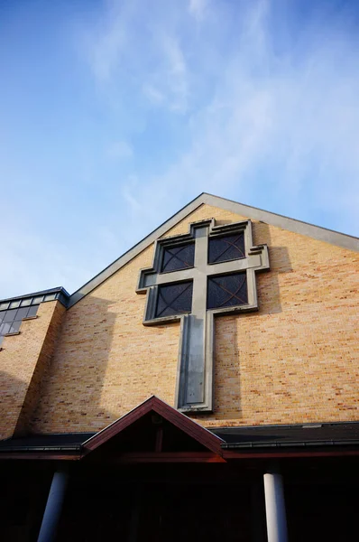 Poznan Πολωνια Δεκ 2017 Κορυφή Κτιρίου Εκκλησίας Σύμβολο Σταυρού Στην — Φωτογραφία Αρχείου