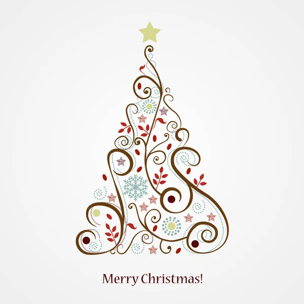 Illustration Eines Weihnachtsbaums Mit Blumenschmuck Und Einem Frohe Weihnachten Text — Stockfoto