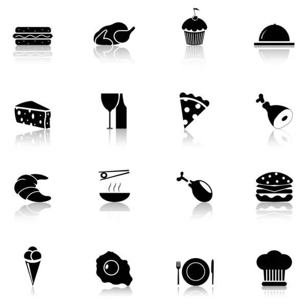 Illustration Black Food Icons Isolated White Background — Stock Photo, Image