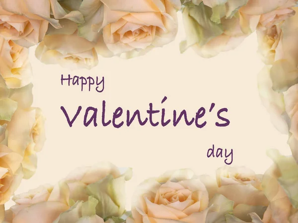 Beautiful Shot Valentine Day Text Frame Made Rosy Rose Flowers — Stock Photo, Image