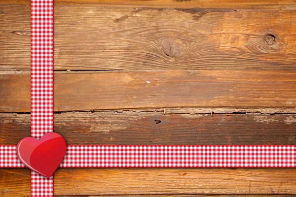 Top View Red Ribbon Heart Decoration Wooden Background Space Text Stock Image