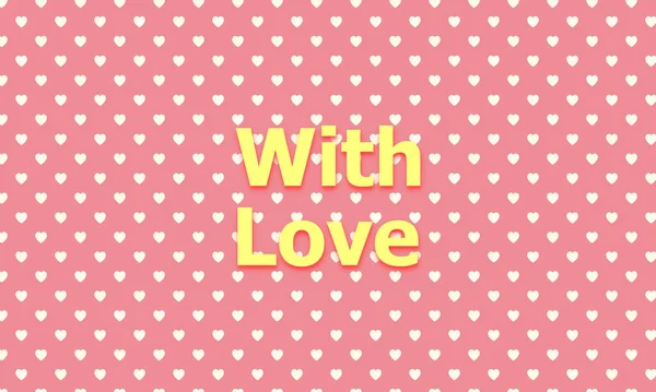 Tekst Love Różowym Tle Wzorami Kształcie Serca — Zdjęcie stockowe