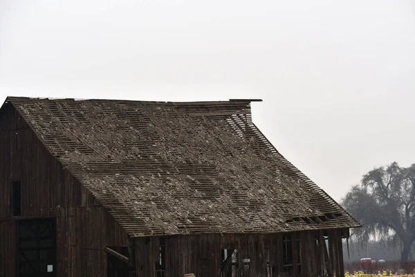 Eine Landschaftsaufnahme Einer Verlassenen Holzfarm — Stockfoto