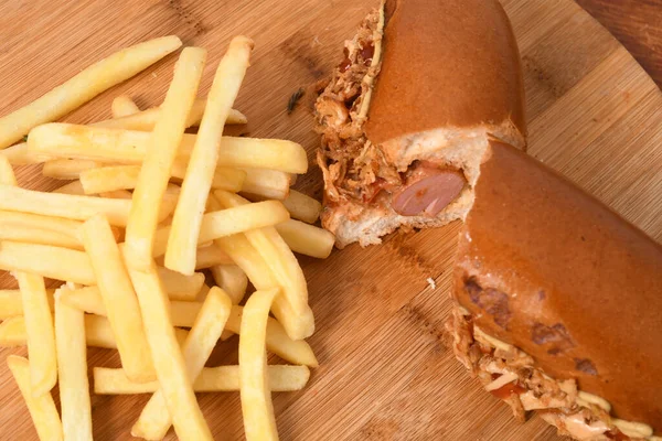 Legjobb Kilátás Finom Hot Dog Sült Krumplival — Stock Fotó
