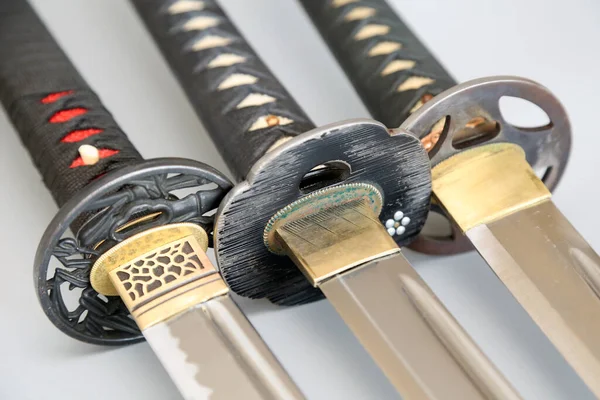 Tiro Close Japonês Katana Espada Lida Com — Fotografia de Stock