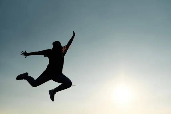 Silhouette Shot Jumping Young Girl — Stock Photo, Image