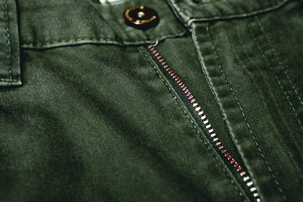 Closeup Shot Zipper Green Jeans — Stock Photo, Image