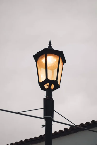 Tiro Vertical Uma Luz Rua Iluminada — Fotografia de Stock