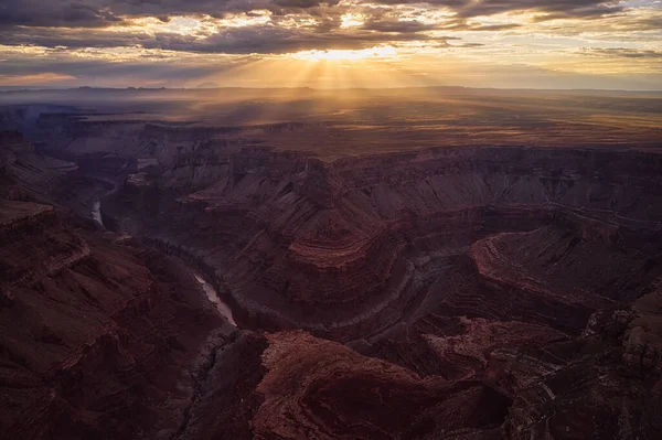 Uma Vista Aérea Deslumbrante Grand Canyon Rio Colorado Pôr Sol — Fotografia de Stock