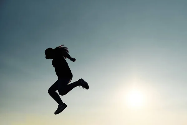 Silhouette Shot Jumping Young Girl — Stock Photo, Image