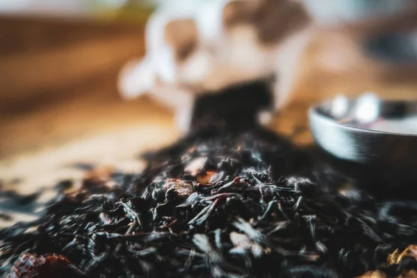 Une Mise Point Sélective Hong Pao Feuilles Thé Oolong Foncé — Photo