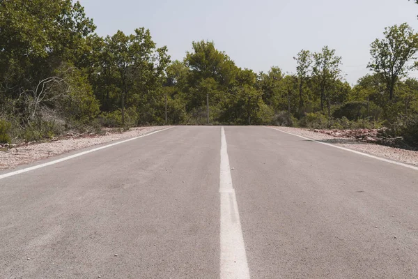 Τέλος Ενός Ασφαλτοστρωμένου Δρόμου Που Περιβάλλεται Από Χόρτα Και Δέντρα — Φωτογραφία Αρχείου