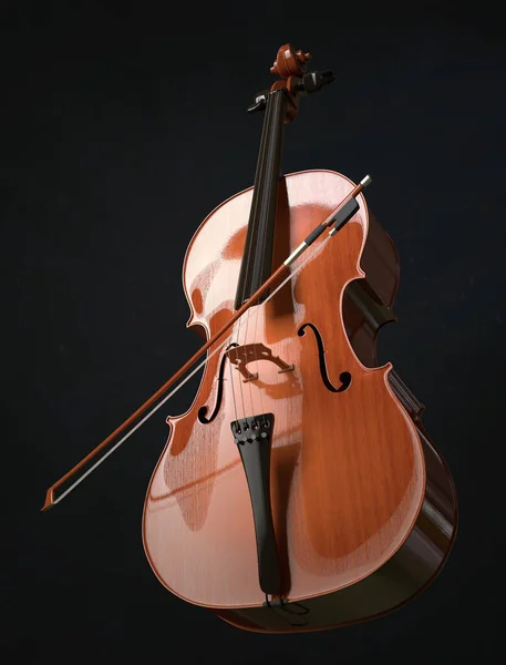 Rendering Verticale Violino Marrone Lucido Pulito Primo Piano Scuro — Foto Stock
