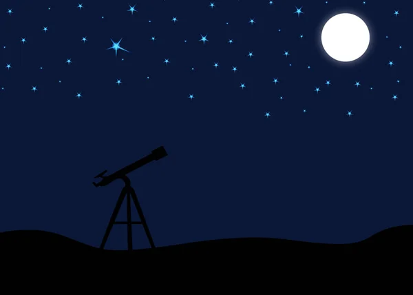 Gece Gökyüzünün Altında Bir Teleskop Siluetinin Dijital Bir Çizimi — Stok fotoğraf
