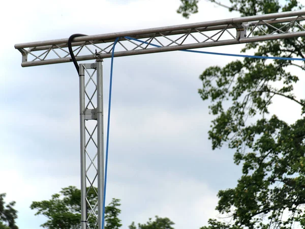 Aluminum Truss Bridge Leading Footpath Power Cable Fixed — Stock Photo, Image