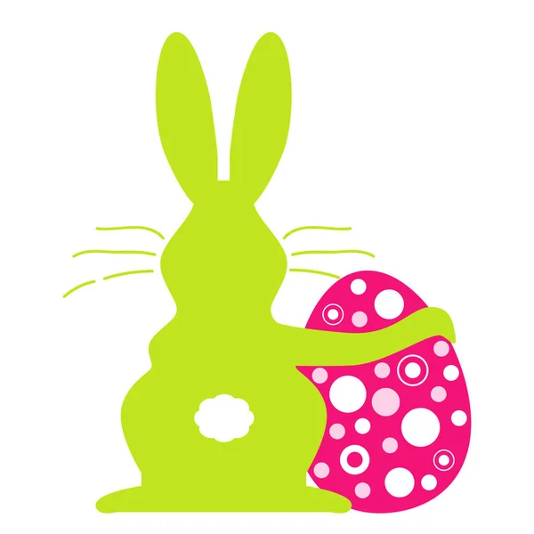 一只绿兔子在白色背景上抱着一只粉色复活节彩蛋的图片 — 图库照片