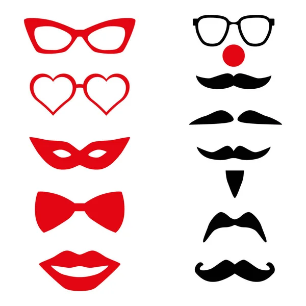 Una Ilustración Gafas Rojas Negras Bigotes Arcos Máscaras Labios Sobre —  Fotos de Stock