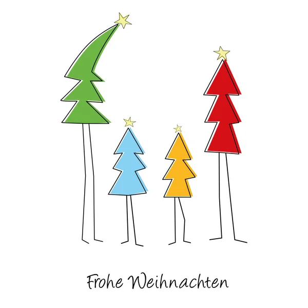 Illustration Quatre Arbres Noël Sur Fond Blanc Concept Une Famille — Photo