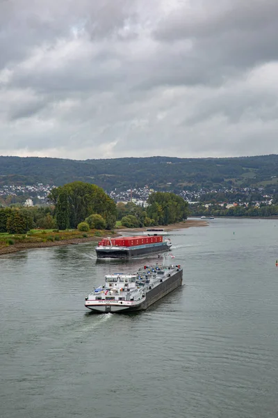 Neuwied Németország 2019 Szeptember Felülnézet Folyami Orrszarvún Átívelő Hídról Egy — Stock Fotó