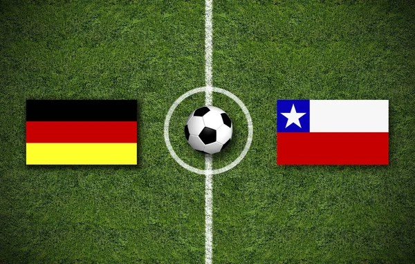 Een Illustratie Van Een Voetbalveld Met Vlaggen Van Duitsland Chili — Stockfoto
