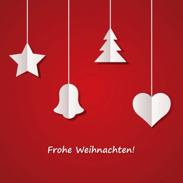 ドイツ語で Happy Holidays と書かれた赤い背景に白い装飾が掛けられたデジタルイラスト — ストック写真