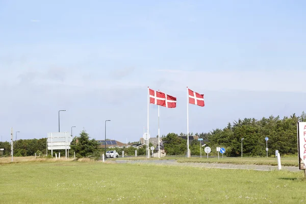 Struer Dania Cze 2020 Flagi Duńskie Ważące Wietrze — Zdjęcie stockowe
