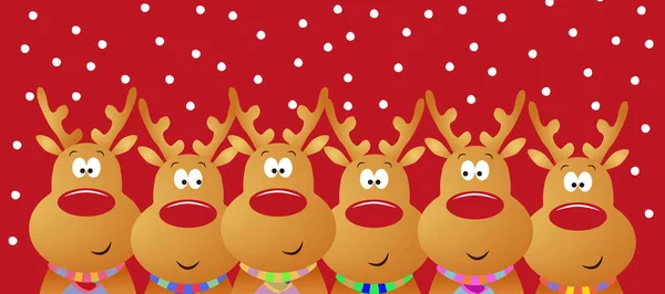 Eine Weihnachtskarte Mit Lustigem Cartoon Hirsch Auf Rotem Hintergrund — Stockfoto