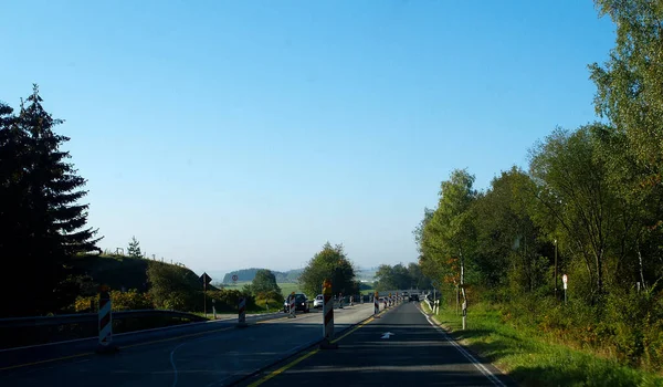 Cantiere Una Strada Campagna Autunno Soleggiato Nella Regione Tedesca Eifel — Foto Stock