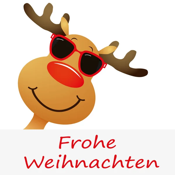 Illustration Eines Lustigen Elchs Mit Sonnenbrille Und Frohe Weihnachten Auf — Stockfoto