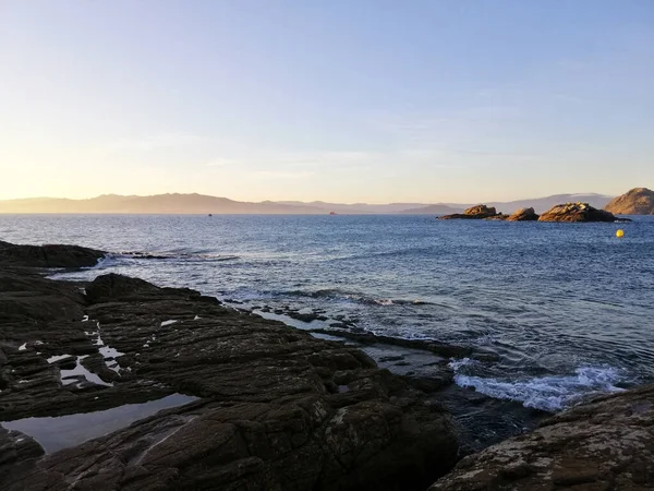 Vacker Bild Stranden Soluppgången Cies Islands Galicien Spanien — Stockfoto