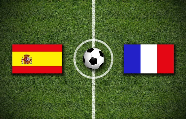 Illustration Match Football Entre Espagne France Avec Rendu Ballon Football — Photo