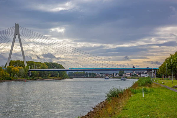 Neuwied Germany September 2019 Two Transport Ships Bridge River Rhine — Stock Photo, Image