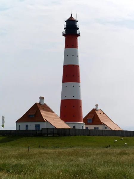 Vertical Shot Westerhever Lighthouse North Frisian Wadden Sea Pellworm Germany — Stock Photo, Image