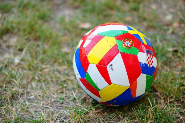 Closeup Shot Soccer Ball Flags — Stock Photo, Image